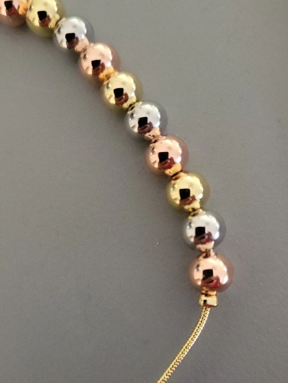Tri-Tone Beaded Adjustable Bracelet - Gold, Silver & Rose Gold